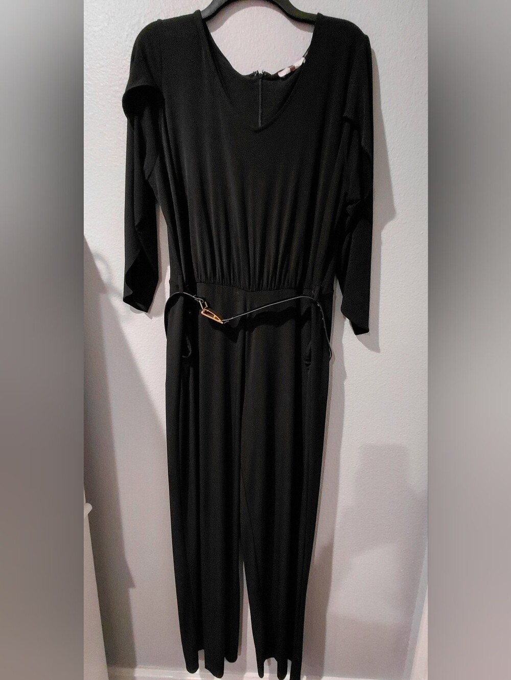 Calvin Klein Black Long-Sleeve Jumpsuit with Slim Belt